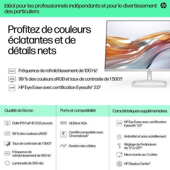 HP Écran Full HD blanc 23,8 pouces Série 5 - 524sw HP Écran Full HD blanc 23,8 pouces Série 5 - 524sw