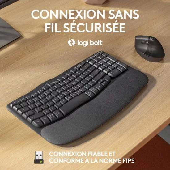 Logitech Wave Keys clavier ergonomique sans fil avec repose-poignets rembourré Logitech Wave Keys clavier ergonomique sans fil avec repose-poignets rembourré