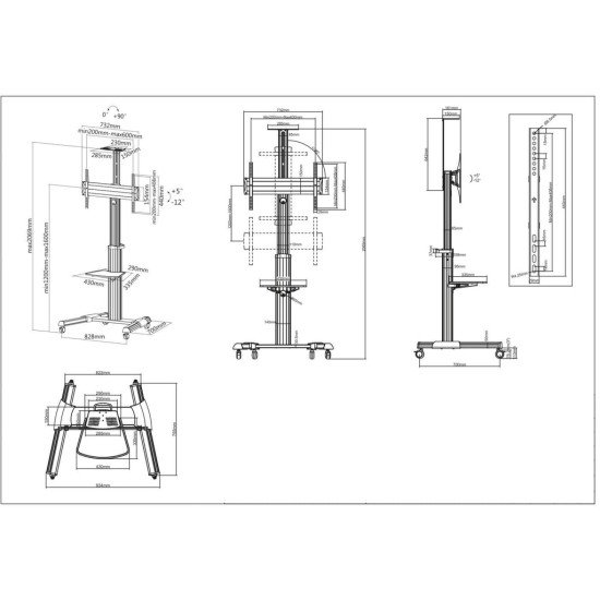 Manhattan Chariot pour TV/moniteurs, écrans 37"–65", Compatibilité VESA : de 200x200 à 600x400 mm (vérifiez les dimensions des quatre trous de fixation à l'arrière), charge max. 50 kg, argent, LFD, support, garantie à vie