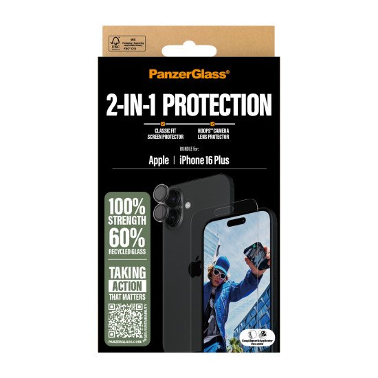 PanzerGlass ® 2-in-1 Bundle iPhone 16 Plus Protection d'écran transparent Apple 1 pièce(s)