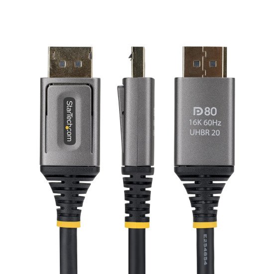 StarTech.com Câble DisplayPort 2.1 de 2m, Câble DisplayPort DP80 Certifié VESA, 10K/8K 60Hz Non Compressé, 16K 60Hz/8K 240Hz avec DSC 1.2a, Câble d'Écran DP 2.1