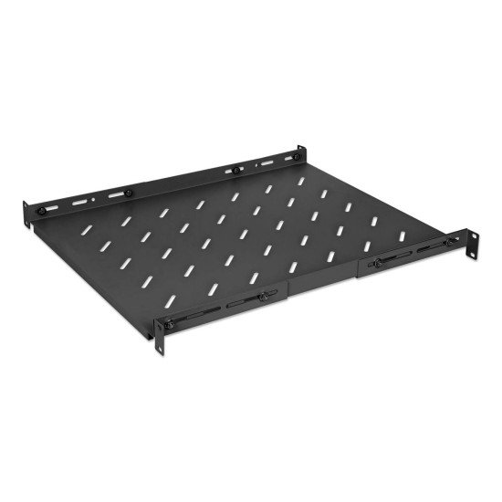 Intellinet Étagère fixe réglable 19", 1U, profondeur 550 mm, rails réglables de 550 à 750 mm, charge max. 20 kg, noire, garantie à vie