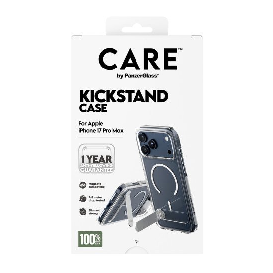 PanzerGlass CARE by ® Feature Case Transparent w. Kickstand & MagSafe iPhone 17 Pro Max coque de protection pour téléphones portables Housse PanzerGlass CARE by ® Feature Case Transparent w. Kickstand & MagSafe iPhone 17 Pro Max coque de protection pour téléphones portables Housse