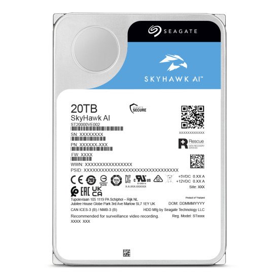 Seagate SkyHawk AI ST20000VE004 disque dur 20 To 7200 tr/min 512 Mo 3.5" Série ATA III