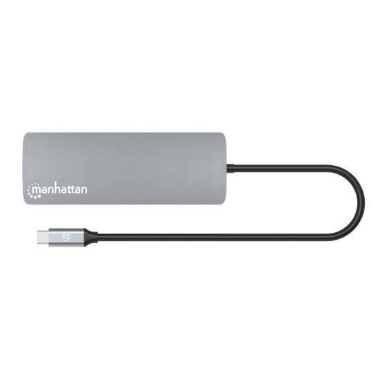 Manhattan Dock/hub USB-C avec lecteur de cartes, 7 ports : Ethernet, HDMI, 3x USB-A + 2x USB-C, avec Power Delivery (PD) 100 W - nécessite un chargeur USB-C externe (non inclus). Alimenté par USB (aucune alimentation externe requise) lorsque le PD n'est p