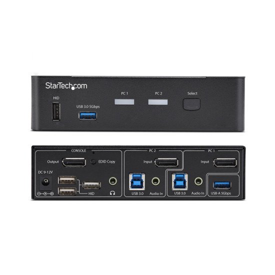 StarTech.com Switch KVM DisplayPort 2 Ports, 4K 60 Hz, DP 1.2, Gestion EDID, Hub USB 3.0 2 Ports, 4 Ports USB HID, Conforme TAA