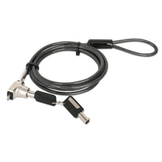 Manhattan Câble antivol pour ordinateur portable (Nano) avec 2 clés, compatible avec encoche Nano, câble de 1,5 m, acier avec gaine PVC transparente, garantie à vie