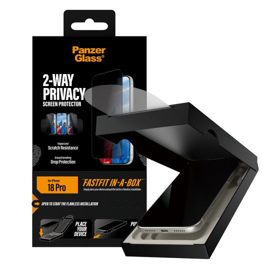 PanzerGlass ® 2-Way Privacy Screen Protector iPhone 2026 Pro | Ultra-Wide Fit w. FASTFIT IN-A-BOX Protection d'écran transparent 1 pièce(s)