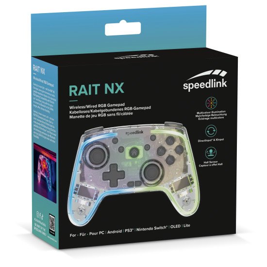 SPEEDLINK RAIT NX Transparent Bluetooth/RF/USB Manette de jeu Analogique/Numérique PC, Android, Nintendo Switch Lite, Nintendo Switch OLED, Playstation 3
