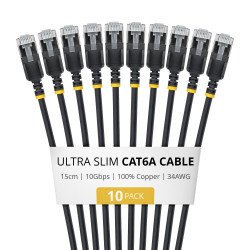 StarTech.com 6ASTP34BKS15CM10PK câble de réseau Noir 0,15 m Cat6a U/FTP (STP) Rond