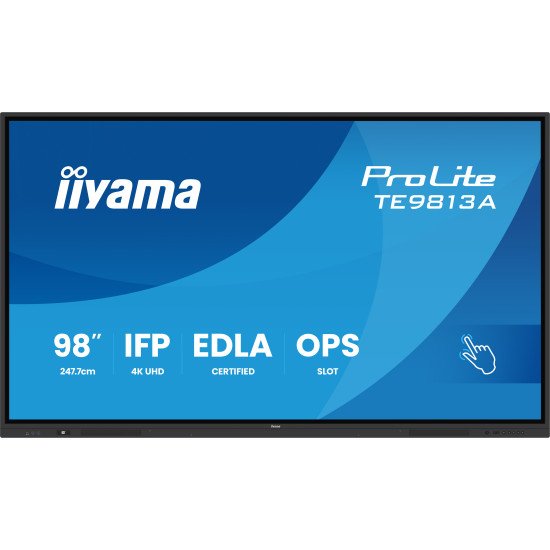 iiyama TE9813A-B2AG Écran d'affichage dynamique Écran plat interactif 2,48 m (97.5") Wifi 500 cd/m² 4K Ultra HD Noir Écran tactile Intégré dans le processeur Android 24/7