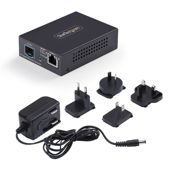 StarTech.com Convertisseur de Média Fibre Optique SFP+ Ouvert Multi-Gigabit 10 GbE, 10G/5G/2,5G/1G/100M, Cuivre vers 10GBASE-X SFP+, Monomode, Multimode, Trames Jumbo 16K, TAA