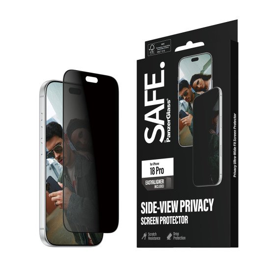 PanzerGlass SAFE. by ® Privacy Screen Protector iPhone 2026 Pro | Ultra-Wide Fit m. EasyAligner Protection d'écran transparent 1 pièce(s)