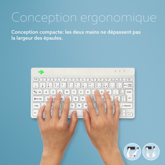 R-Go Tools Clavier ergonomique R-Go Compact Break, clavier compact avec logiciel de pause,AZERTY (FR), Bluetooth, blanc