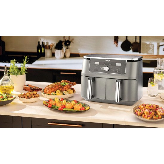 Ninja DZ400EU friteuse Double 9,5 L Autonome 2470 W Friteuse d'air chaud Gris Ninja DZ400EU friteuse Double 9,5 L Autonome 2470 W Friteuse d'air chaud Gris