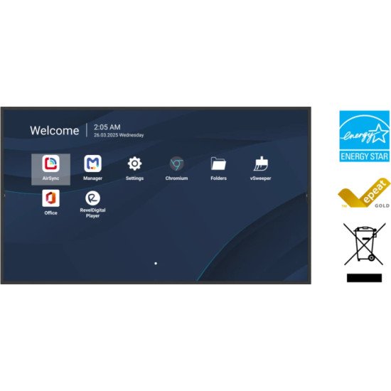 Viewsonic CDE4331-1C Écran d'affichage dynamique Écran plat de signalisation numérique 109,2 cm (43") LCD Wifi 500 cd/m² 4K Ultra HD Noir Intégré dans le processeur Android 14 24/7