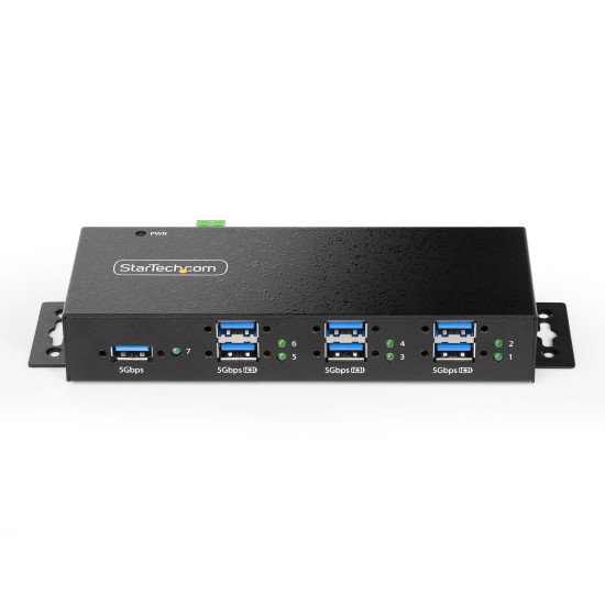 StarTech.com Hub USB 3.0 7 Ports avec 7x USB-A, Boîtier Industriel en Métal, Hub USB 7 ports avec Protection ESD, Montage Mural, sur Table ou sur Rail, USB 3.0/3.1/3.2 Gen 1 5Gbps