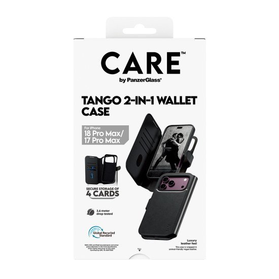 PanzerGlass CARE™ by ® Tango 2-in-1 Wallet Case Black w. MagSafe iPhone 2026 Pro Max | 17 Pro Max coque de protection pour téléphones portables Housse Transparent
