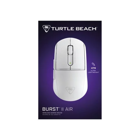 Turtle Beach Burst II Air - Souris gaming sans fil 2,4 GHz : ultralégère avec 47 g, touches optiques, symétrique, capteur optique 26 000 PPP, Bluetooth, autonomie 120 heures, câble USB-C Blanc Turtle Beach Burst II Air - Souris gaming sans fil 2,4 GHz : ultralégère avec 47 g, touches optiques, symétrique, capteur optique 26 000 PPP, Bluetooth, autonomie 120 heures, câble USB-C Blanc