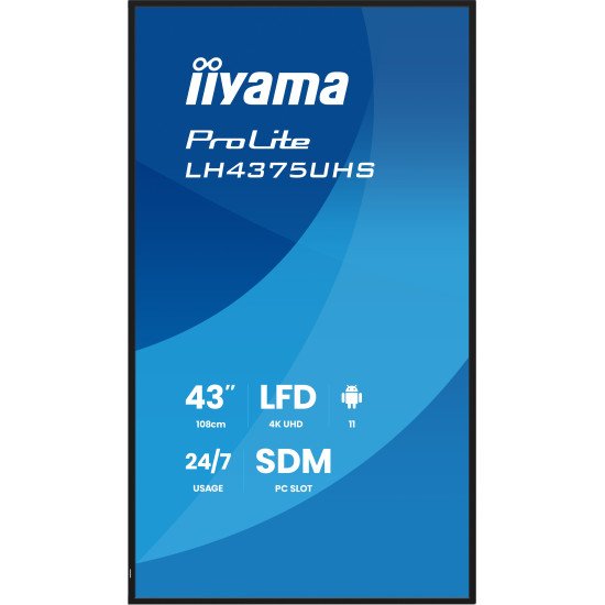 iiyama LH4375UHS-B2AG Écran d'affichage dynamique Écran plat de signalisation numérique 108 cm (42.5") LCD Wifi 500 cd/m² 4K Ultra HD Noir Intégré dans le processeur Android 11 24/7