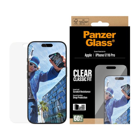 PanzerGlass ® Screen Protector iPhone 17 | iPhone 16 Pro | Classic Fit w. EasyAligner Protection d'écran transparent Apple 1 pièce(s)