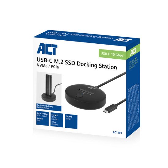 ACT AC1501 Station d'accueil de disques de stockage USB 3.2 Gen 2 (3.1 Gen 2) Type-C Noir