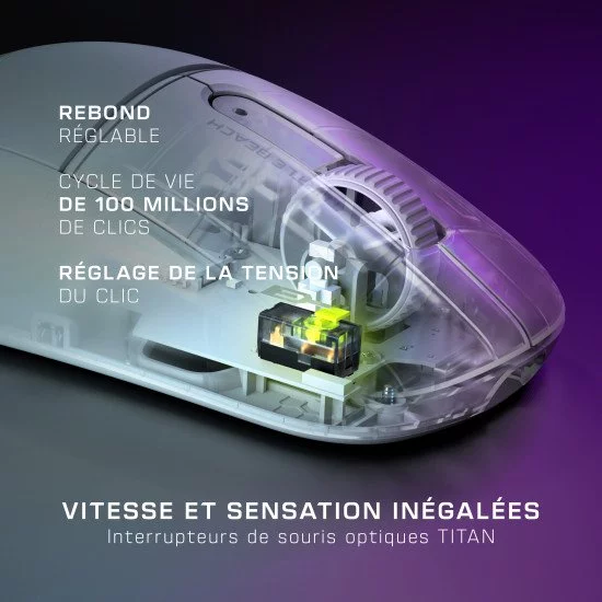 Turtle Beach Burst II Air - Souris gaming sans fil 2,4 GHz : ultralégère avec 47 g, touches optiques, symétrique, capteur optique 26 000 PPP, Bluetooth, autonomie 120 heures, câble USB-C Blanc Turtle Beach Burst II Air - Souris gaming sans fil 2,4 GHz : ultralégère avec 47 g, touches optiques, symétrique, capteur optique 26 000 PPP, Bluetooth, autonomie 120 heures, câble USB-C Blanc