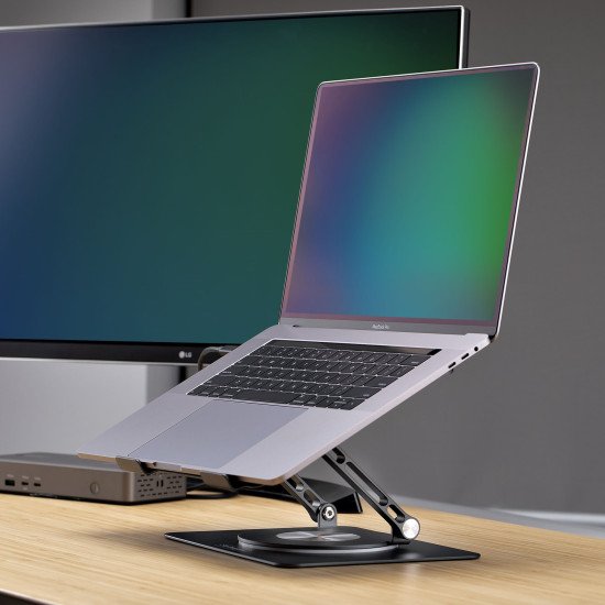 StarTech.com Support Rotatif pour PC Portable, Base Pivotante à 360°, Support Rotatif pour Bureau, Hauteur et Inclinaison Réglables, Poids Max 5kg, Construction en Aluminium, Design Portable