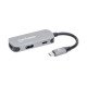 Manhattan Dock/hub USB-C, 3 ports : HDMI, USB-A, USB-C, avec Power Delivery (PD) 100 W - nécessite un chargeur USB-C externe (non inclus). Alimenté par USB (aucune alimentation externe requise) lorsque le PD n'est pas utilisé, aluminium