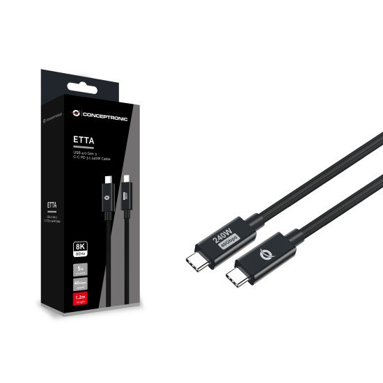 Conceptronic ETTA04B12 câble USB USB4 Gen 3x2 1,2 m USB C Noir Conceptronic ETTA04B12 câble USB USB4 Gen 3x2 1,2 m USB C Noir