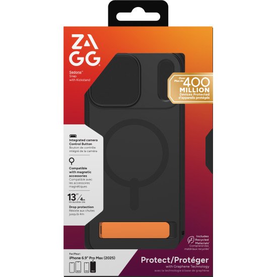 ZAGG Sedona Snap Kickstand coque de protection pour téléphones portables 17,5 cm (6.9") Housse Noir