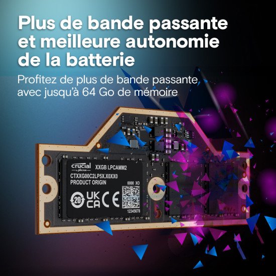 Crucial CT32G75C2LP5X module de mémoire 32 Go 1 x 32 Go LPDDR5X 7500 MT/s Crucial CT32G75C2LP5X module de mémoire 32 Go 1 x 32 Go LPDDR5X 7500 MT/s