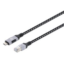 Manhattan Câble USB-C vers réseau Gigabit RJ45 (10/100/1000), 2 m, Ethernet multi-gigabit, noir/argent, garantie 3 ans