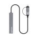 Manhattan Dock/hub combo USB-C & USB-A, 4 ports : 4x USB-A, 5 Gbit/s (USB 3.0), Alimenté par USB (aucune alimentation externe requise), câble 25 cm