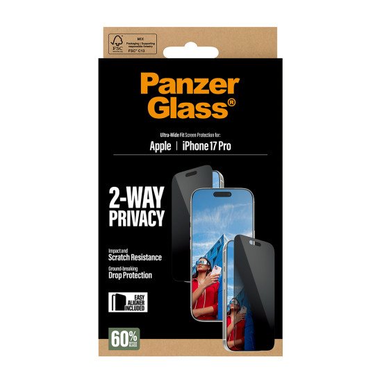 PanzerGlass ® 2-Way Privacy Screen Protector iPhone 17 Pro | Ultra-Wide Fit w. EasyAligner Protection d'écran transparent Apple 1 pièce(s)