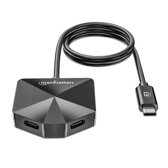 Manhattan Dock/hub combo USB-C & USB-A, 4 ports : 2x USB-A + 2x USB-C, 5 Gbit/s (USB 3.0), forme inclinée pour accès facile, Alimenté par USB (aucune alimentation externe requise)
