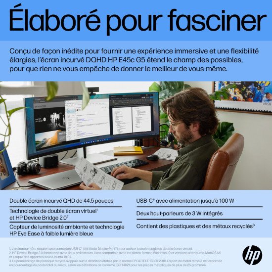 HP Écran incurvé DQHD E45c G5