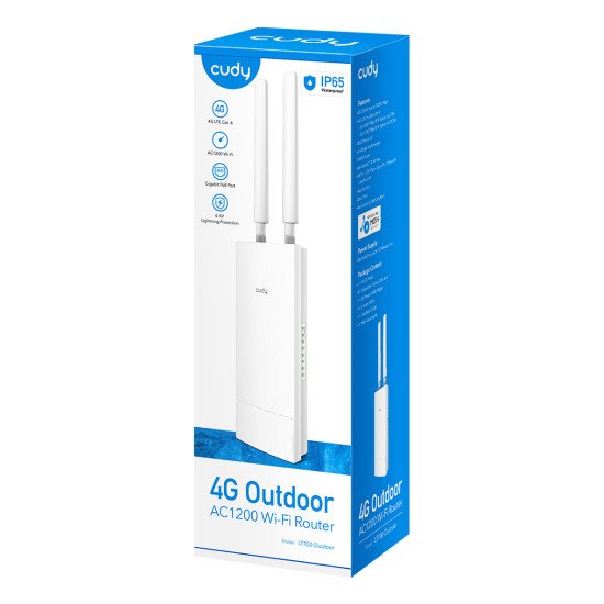 Cudy Indoor/Outdoor 4G Cat 6 AC1200 Wi-Fi Router, LT700 Outdoor 1.0 routeur sans fil Gigabit Ethernet Bi-bande (2,4 GHz / 5 GHz) Blanc