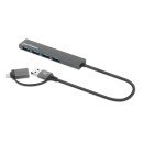 Manhattan Dock/hub combo USB-C & USB-A, 4 ports : 4x USB-A, 5 Gbit/s (USB 3.0), Alimenté par USB (aucune alimentation externe requise), câble 25 cm