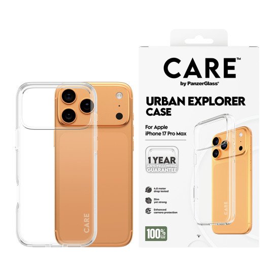 PanzerGlass CARE by ® Flagship Case Transparent Urban Explorer w. Clear Frame iPhone 17 Pro Max coque de protection pour téléphones portables Housse PanzerGlass CARE by ® Flagship Case Transparent Urban Explorer w. Clear Frame iPhone 17 Pro Max coque de protection pour téléphones portables Housse