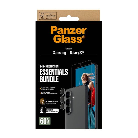 PanzerGlass ® Hoops® 2-in-1 Bundle Samsung Galaxy S26 | Ultra-Wide Fit Protection d'écran transparent 1 pièce(s)