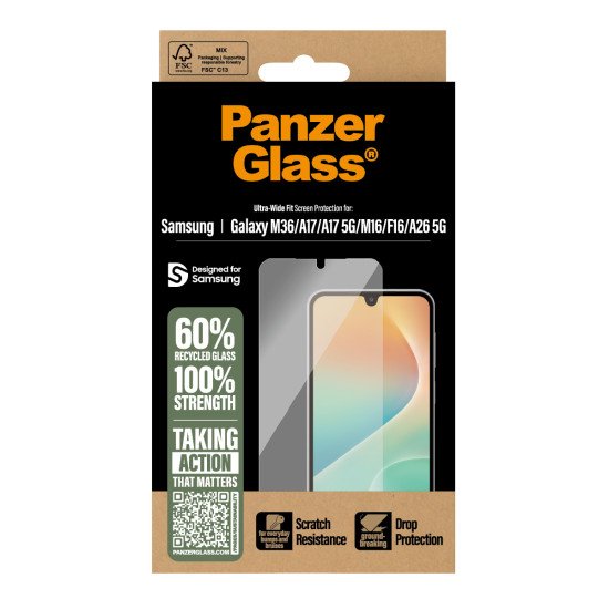 PanzerGlass ® Screen Protector Samsung Galaxy M17 5G | M36 | A17 | A17 5G | M16 | F16 | A26 5G | Ultra-Wide Fit Protection d'écran transparent 1 pièce(s)