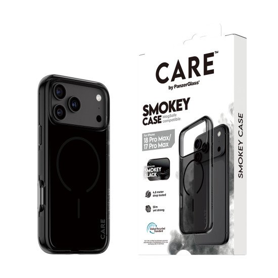PanzerGlass CARE™ by ® Smokey Case w. Black MagSafe iPhone 2026 Pro Max | 17 Pro Max coque de protection pour téléphones portables Housse Transparent