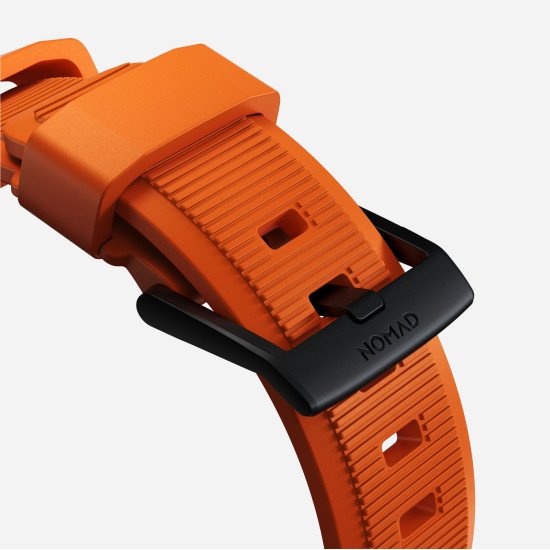 Nomad Rugged Bande Orange, Noir Acier inoxydable, Caoutchouc