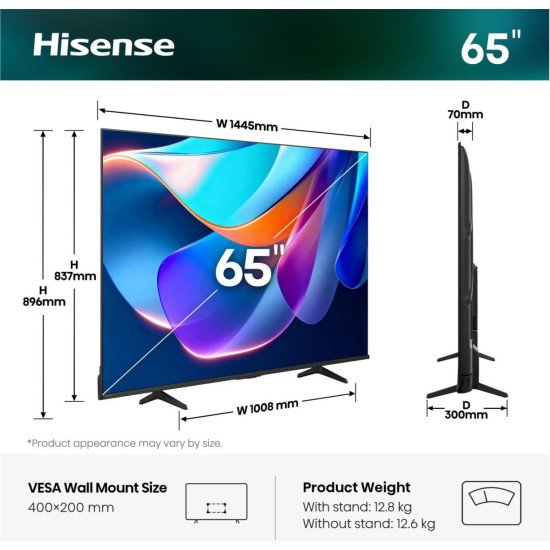 Hisense 65A6S 165,1 cm (65") 4K Ultra HD Smart TV Wifi Noir