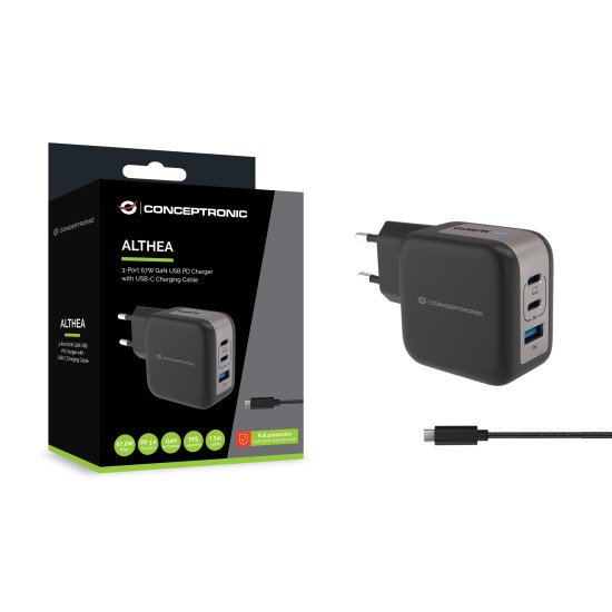 Conceptronic ALTHEA17B chargeur d'appareils mobiles Universel Noir Secteur Charge rapide Intérieure Conceptronic ALTHEA17B chargeur d'appareils mobiles Universel Noir Secteur Charge rapide Intérieure