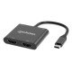 Manhattan Adaptateur USB-C vers double HDMI + USB-A, double 4K@30Hz ou 4K@60Hz (un écran), PD 100 W, 480 Mbit/s (USB 2.0), câble 15 cm, noir, garantie 3 ans