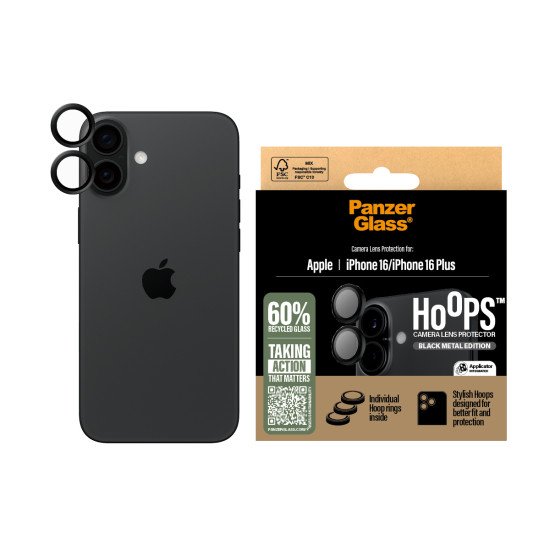 PanzerGlass ® Hoops® Black Camera Lens Protector iPhone 16 | 16 Plus Protection d'écran transparent Apple 1 pièce(s) PanzerGlass ® Hoops® Black Camera Lens Protector iPhone 16 | 16 Plus Protection d'écran transparent Apple 1 pièce(s)