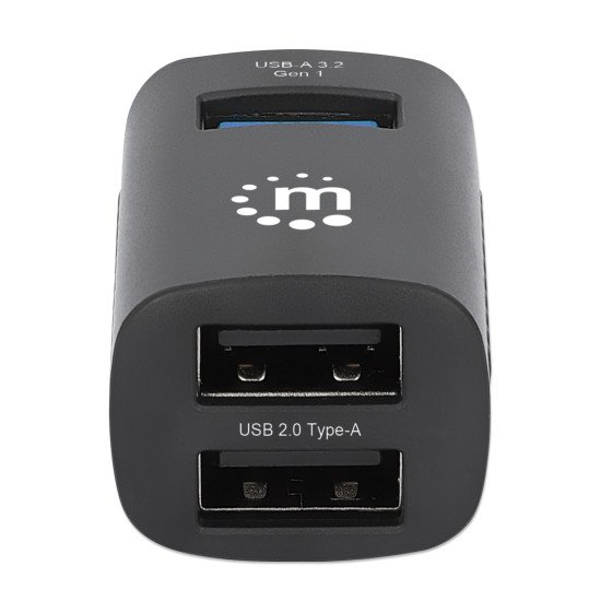 Manhattan Hub USB-C 3 ports ultra compact, 3x USB-A (1x 5 Gbit/s USB 3.0 + 2x 480 Mbit/s USB 2.0), Alimenté par USB (aucune alimentation externe requise)