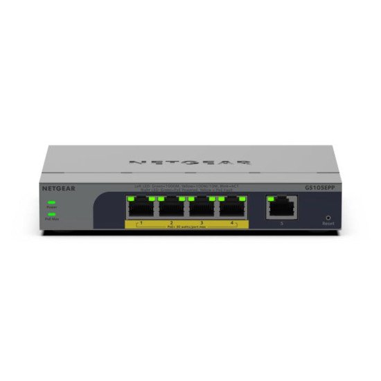 NETGEAR GS105EPP Non-géré Gigabit Ethernet (10/100/1000) Connexion Ethernet POE Montage sur le bureau ou sur le mur Gris